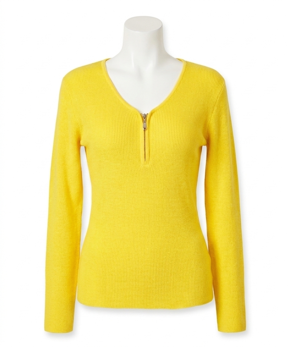 NEW ANGEL APPAREL zip v-neck top in lemon